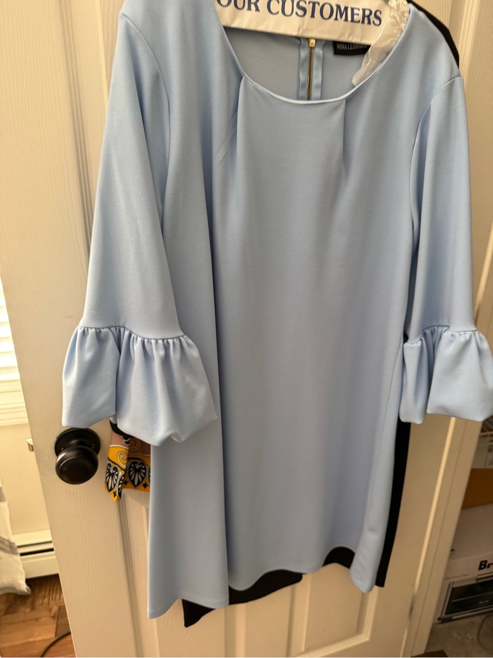 Nina Leonard Pale Blue Ruffle Sleeve Midi Dress